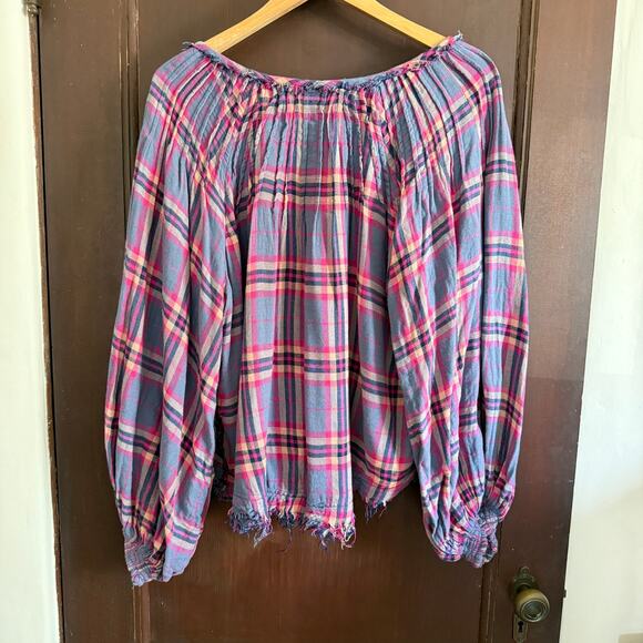 FREE PEOPLE | We The Free Cloud Breaker Purple Plaid Lace Up Boho Blouse | Small - Picture 3 of 9